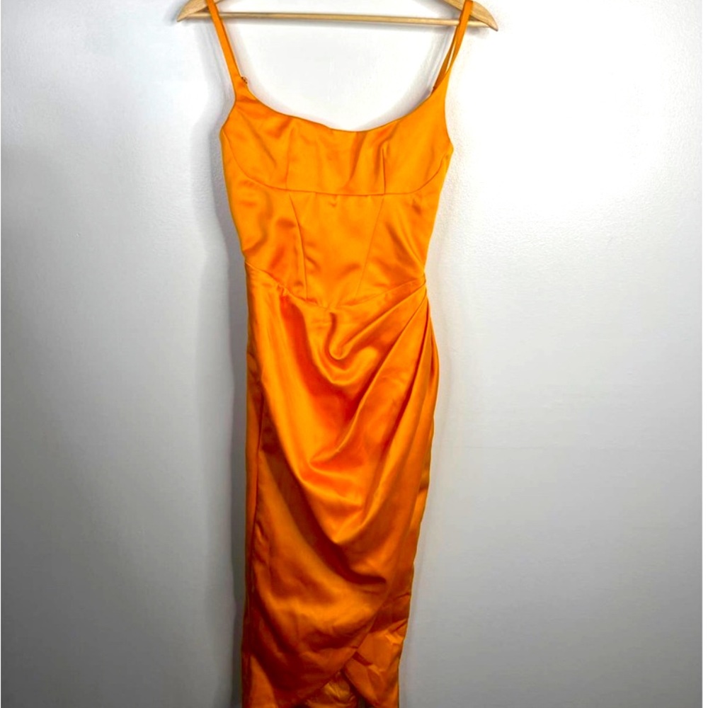 House of CB Bianca Satin Pleated Corset Midi Dress Women's Orange Size: XS NWT